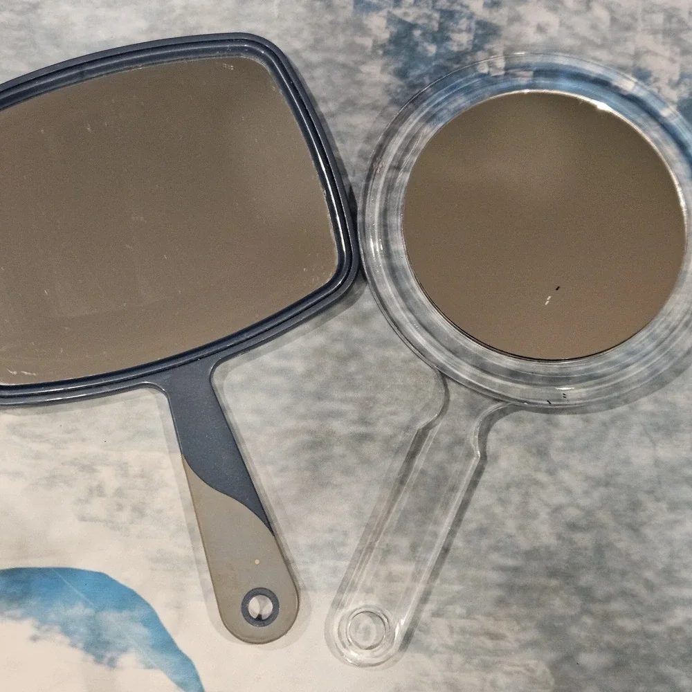 Vintage Handheld Mirror Set 2 Plastic Vanity Makeup‎ Mirror Magnifying Travel